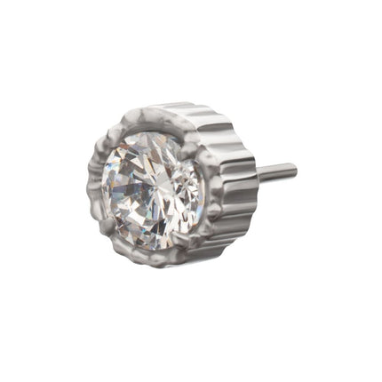 Invictus Titanium Threadless Beaded Edge Prong Set CZ Round Gem Top