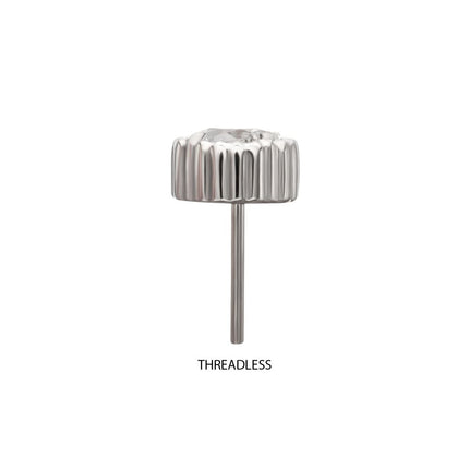 Invictus Titanium Threadless Beaded Edge Prong Set CZ Round Gem Top