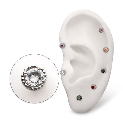 Invictus Titanium Threadless Beaded Edge Prong Set CZ Round Gem Top