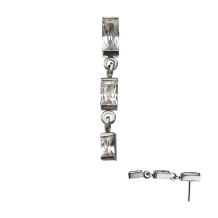 Invictus Titanium Threadless Triple Baguette Gem Dangle Top