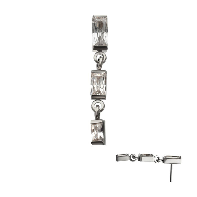 Invictus Titanium Threadless Triple Baguette Gem Dangle Top