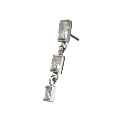Invictus Titanium Threadless Triple Baguette Gem Dangle Top