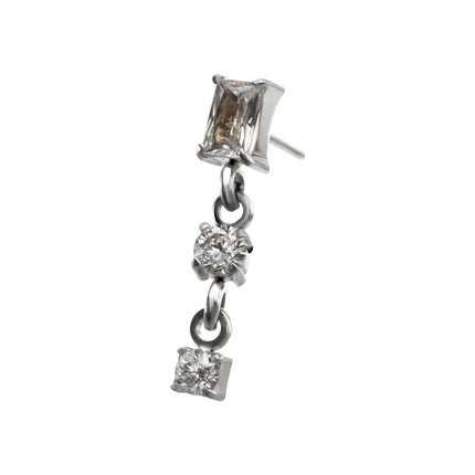 Invictus Titanium Threadless Prong Set Gem Baguette Top with Double Gem Dangle