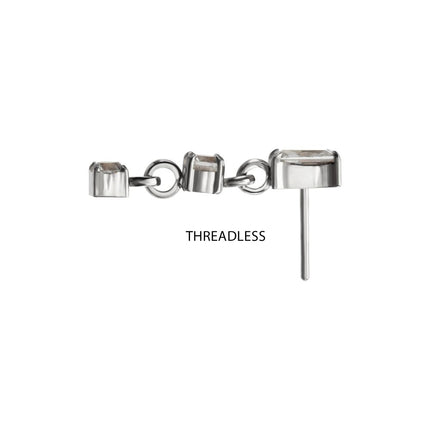 Invictus Titanium Threadless Prong Set Gem Baguette Top with Double Gem Dangle
