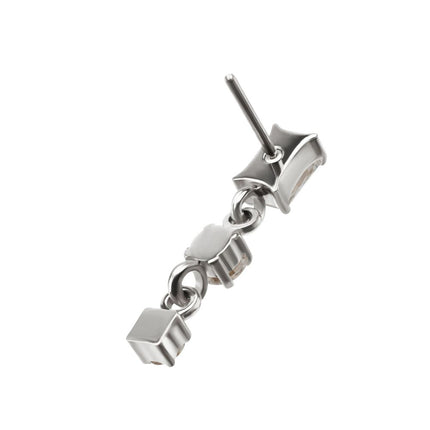 Invictus Titanium Threadless Prong Set Gem Baguette Top with Double Round Gem Dangle
