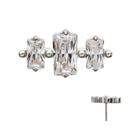 Invictus Titanium Threadless Triple Baguette Prong Set Gem Top