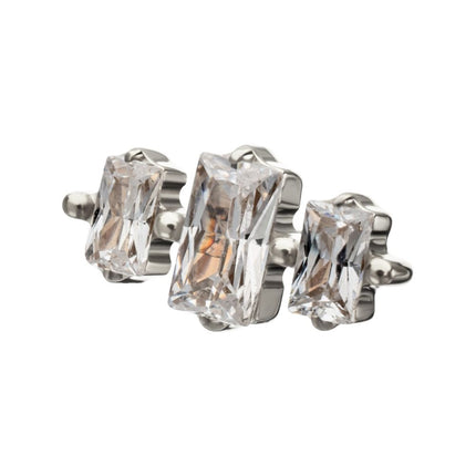 Invictus Titanium Threadless Triple Baguette Prong Set Gem Top