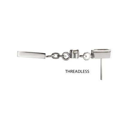 Invictus Titanium Threadless Prong Set Gem Baguette Top with Round Gem & Bar Dangle