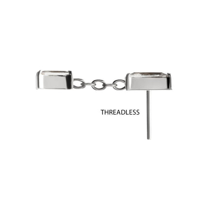 Invictus Titanium Threadless Double Baguette Prong Set Gem Dangle Top
