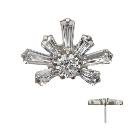 Invictus Titanium Threadless Round & Baguette Cluster Gem Sunray Top