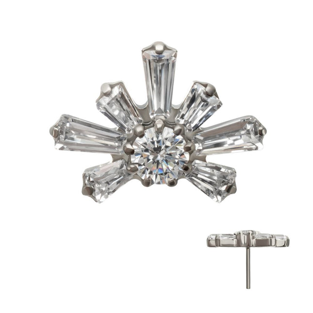 Invictus Titanium Threadless Round & Baguette Cluster Gem Sunray Top