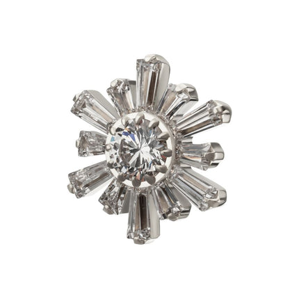 Invictus Titanium Threadless Round & Baguette Cluster Gem Sunburst Top