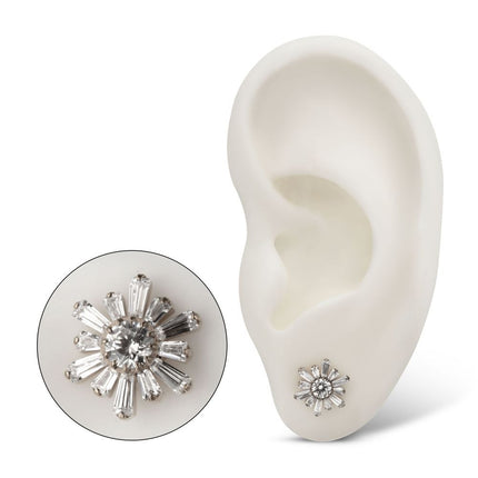 Invictus Titanium Threadless Round & Baguette Cluster Gem Sunburst Top