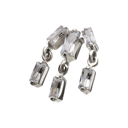 Invictus Titanium Threadless 3-Cluster Baguette Prong Set Gem Top with Dangle Gem