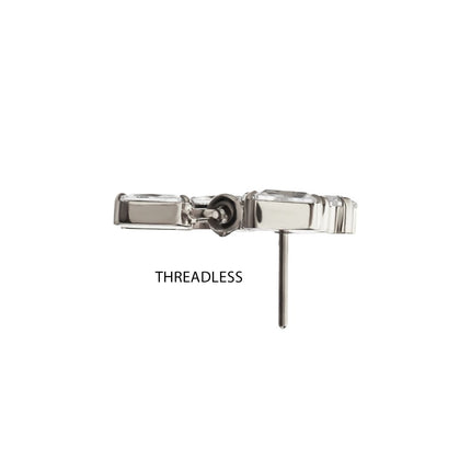 Invictus Titanium Threadless 3-Cluster Baguette Prong Set Gem Top with Dangle Gem