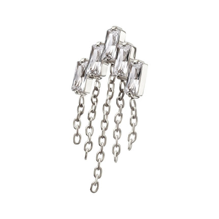 Invictus Titanium Threadless 5-Cluster Baguette Prong Set Gem Top with Chain Dangle