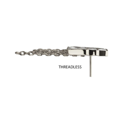 Invictus Titanium Threadless 5-Cluster Baguette Prong Set Gem Top with Chain Dangle