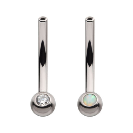 Invictus Titanium Threadless with Bezel Set CZ/Opal Fixed Ball Bottom Curved Barbell