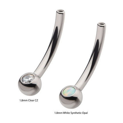 Invictus Titanium Threadless with Bezel Set CZ/Opal Fixed Ball Bottom Curved Barbell