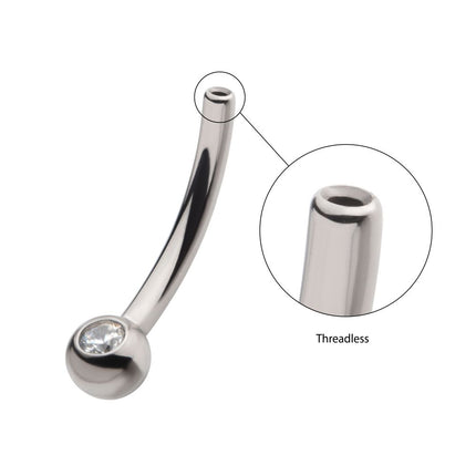 Invictus Titanium Threadless with Bezel Set CZ/Opal Fixed Ball Bottom Curved Barbell