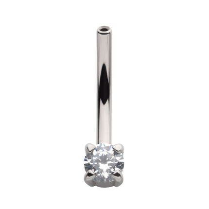 Invictus Titanium Threadless with Prong Set CZ Fixed Bottom Curved Barbell