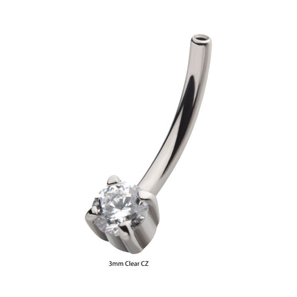 Invictus Titanium Threadless with Prong Set CZ Fixed Bottom Curved Barbell