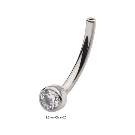 Invictus Titanium Threadless with Bezel Set CZ Fixed Disc Bottom Curved Barbell