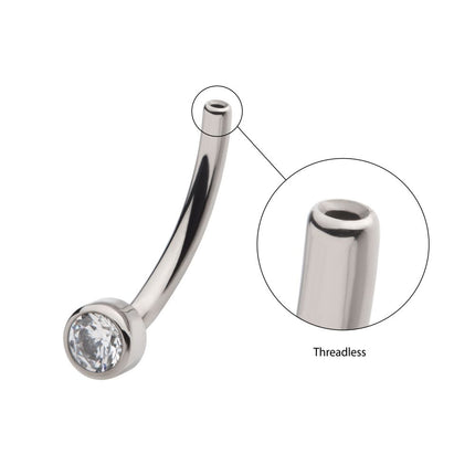 Invictus Titanium Threadless with Bezel Set CZ Fixed Disc Bottom Curved Barbell