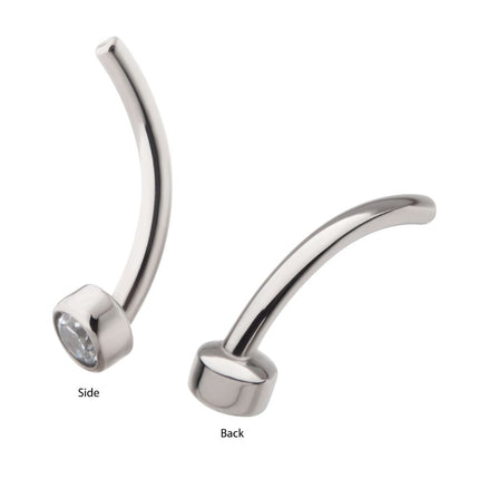 Invictus Titanium Threadless with Bezel Set CZ Fixed Disc Bottom Curved Barbell