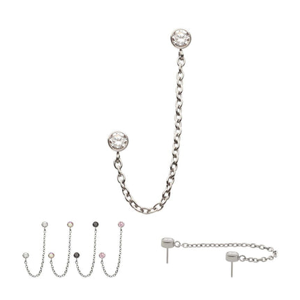 Invictus Titanium Threadless Double Bezel Set Gem Top with Rolo Chain Dangle