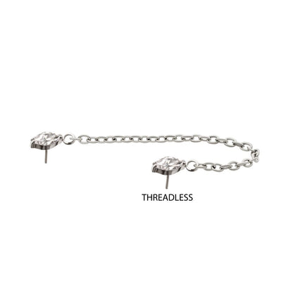 Invictus Titanium Threadless Double Prong Set Marquise Gem Top with Rolo Chain Dangle
