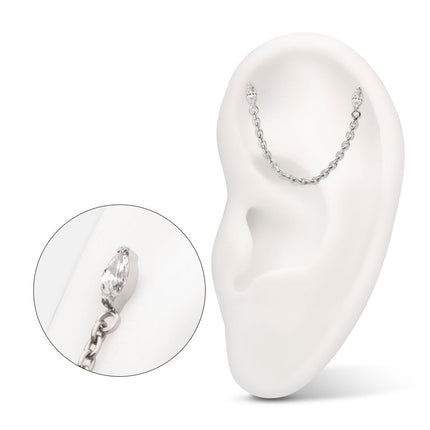 Invictus Titanium Threadless Double Prong Set Marquise Gem Top with Rolo Chain Dangle
