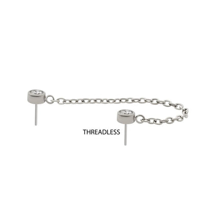 Invictus Titanium Threadless Double Bezel Set Gem Top with Rolo Chain Dangle