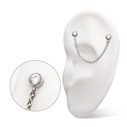 Invictus Titanium Threadless Double Bezel Set Gem Top with Rolo Chain Dangle