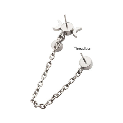 Invictus Titanium Threadless Triple Moon Phase & Duo Bezel Round CZ with Rolo Chain Dangle Tops