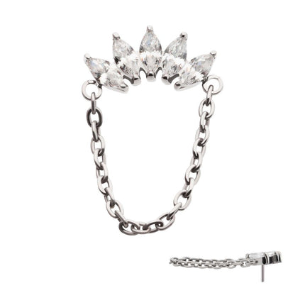 Invictus Titanium Threadless 5-Cluster Marquise AAA CZ Top with Dangle Chain