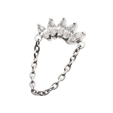 Invictus Titanium Threadless 5-Cluster Marquise AAA CZ Top with Dangle Chain