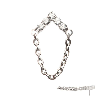 Invictus Titanium Threadless 5-Cluster Round AAA CZ Chevron Shape Top with Dangle Chain