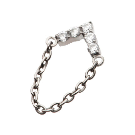 Invictus Titanium Threadless 5-Cluster Round AAA CZ Chevron Shape Top with Dangle Chain