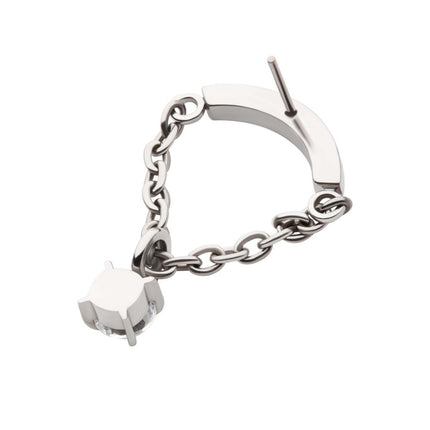 Invictus Titanium Threadless Curved Bar Top with Dangle Chain & Prong Set Round AAA CZ