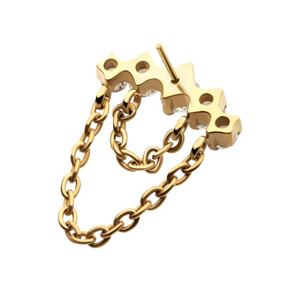 Invictus 24Kt Gold PVD Titanium Threadless 5-Cluster Round AAA CZ Top with 2 Tier Dangle Chain