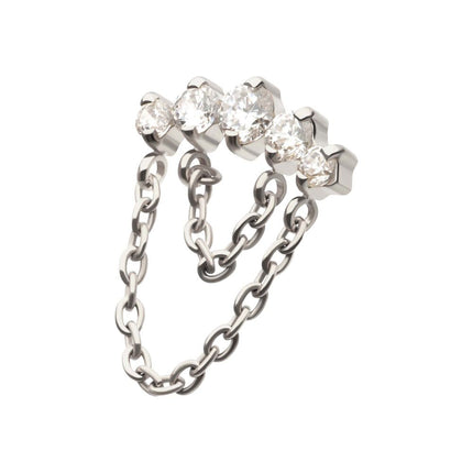 Invictus Titanium Threadless 5-Cluster Round AAA CZ Top with 2 Tier Dangle Chain