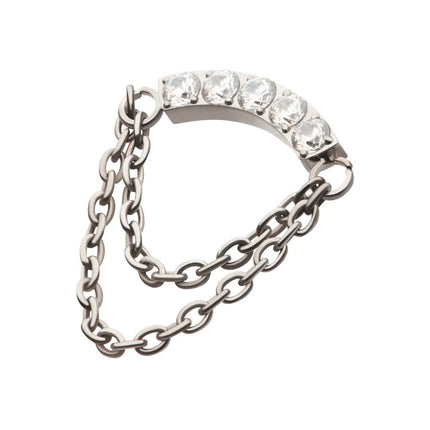 Invictus Titanium Threadless 5-Cluster Round AAA CZ Curved Bar Top with 2 Tier Dangle Chain