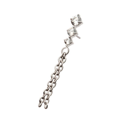 Invictus Titanium Threadless Triple Round AAA CZ Top with 2 Dangle Chains