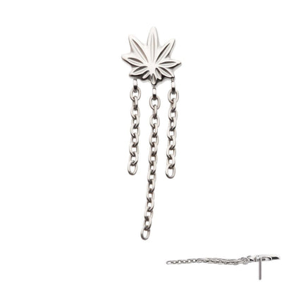 Invictus Titanium Threadless Pot Leaf Top with 3 Dangle Chains