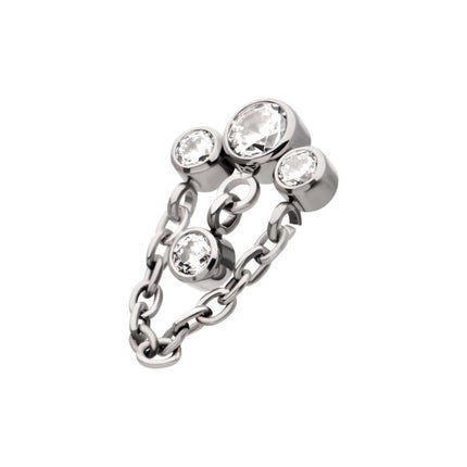 Invictus Titanium Threadless 3-Cluster Bezel Round CZ Top with Chain & Gem Dangles