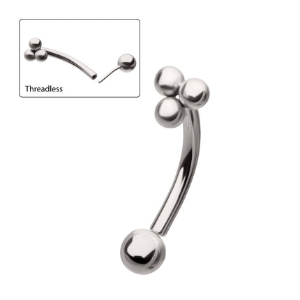 Invictus Titanium Tri-Bead Fixed Top with Threadless Bottom Curved Barbell
