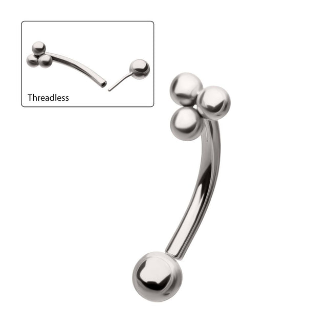 Invictus Titanium Tri-Bead Fixed Top with Threadless Bottom Curved Barbell