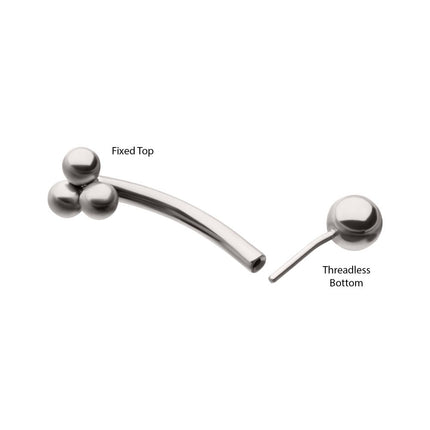Invictus Titanium Tri-Bead Fixed Top with Threadless Bottom Curved Barbell