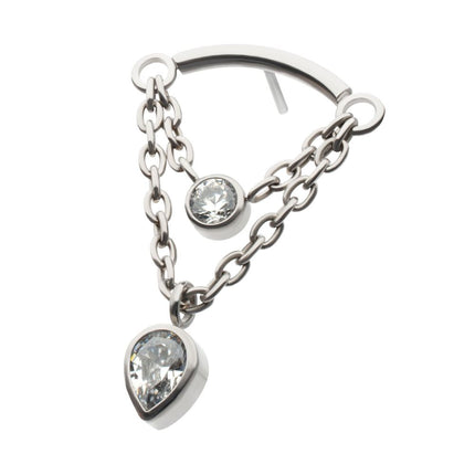 Invictus Titanium Threadless 2-Tier Dangle Chain Curved Bar Top with Bezel Round CZ